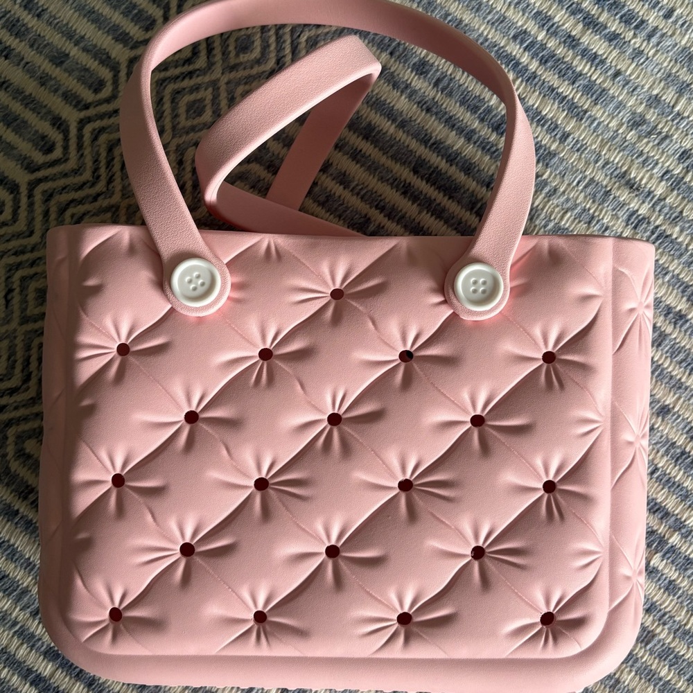 Pink Quilted RUBBER Waterproof  Tote Bag